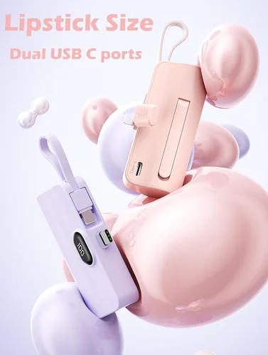 Miniatura 5 de Mini Banco de Energía, Cargador de Teléfono Cápsula 5500mAh, Cargador Portátil con Puertos Dual USB-C para iPhone 17/16/15/15 plus/15 pro/15 pro