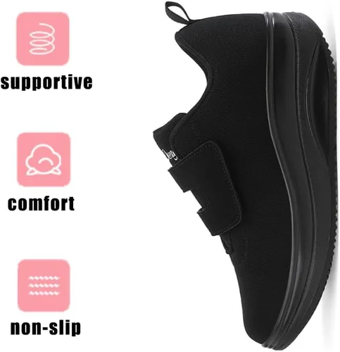 Miniatura 2 de Velcro Platform Sneakers for Women Comfortable Wedge Rocker Bottom Walking Shoes Supportive Extra Wide Width 2 Inch Thick Sole Adjustable Closure