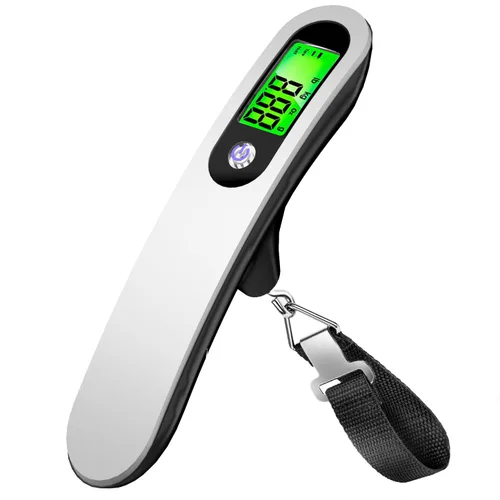 Miniatura 5 de Raabiko Báscula digital de equipaje (paquete de 2), báscula digital de equipaje de mano con capacidad de 110 libras, batería incluida, plata satinada