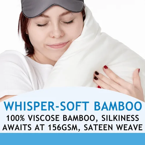 Miniatura 4 de Fundas de almohada con cremallera, tamaño estándar 26 x 20 pulgadas, 100% viscosa derivada de bambú, paquete de 2, color crema, fundas de almohada