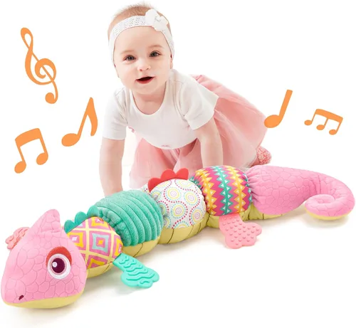 LIGHTDESIRE Juguetes para bebés musicales de dinosaurios, juguetes de animales de peluche para bebés con crujidos y sonajeros, juguetes sensoriales