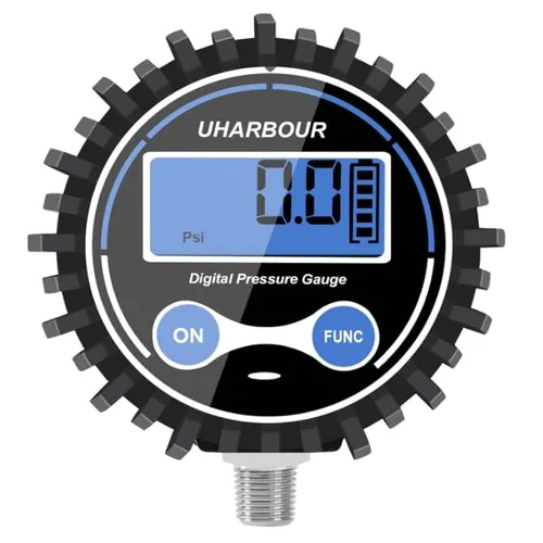 Medidor de presión de aire digital 0.35-15 PSI Medidor de presión digital de 1/8 pulgadas NPT, tamaño de dial de 2-1/2 pulgadas, calibre de apagado
