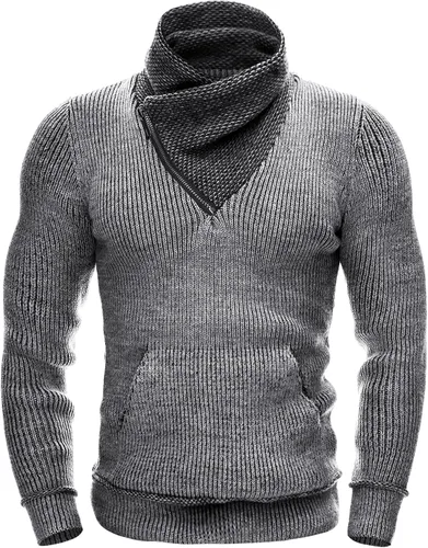 Miniatura 2 de COOFANDY Suéter de punto de cuello alto para hombre, cuello de chal, ajuste delgado, cuello alto con bolsillos