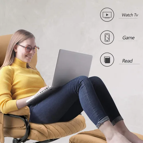 Miniatura 6 de Mcombo Sillón reclinable con otomano, silla reclinable con masaje, silla giratoria de 360 grados para sala de estar de piel sintética, 4901 (Cognac)