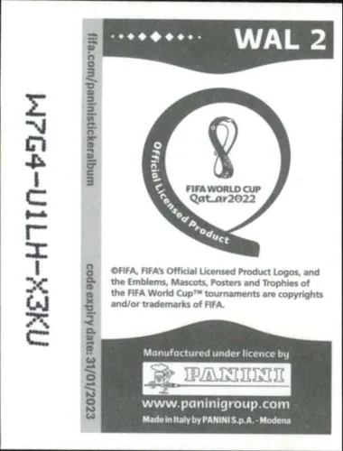 Miniatura 2 de Adhesivo de fútbol de la Copa Mundial de Panini 2022 #WAL2 con el logotipo del equipo, Gales Group B, calcomanía oficial del álbum del WC de Qatar