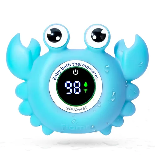 Miniatura 10 de Termómetro de baño para bebé, juguete de cangrejo – Termómetro digital flotante de agua con pantalla LED y alertas de color para bebés, bonito