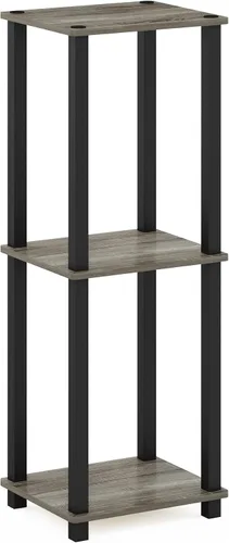 Miniatura 5 de Furinno Simplistic Mesita lateral auxiliar y de noche de 1 nivel con postes de plástico, pino ámbar/negro