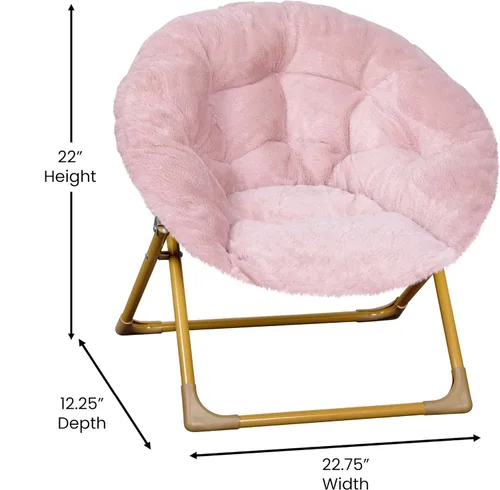 Miniatura 3 de Flash Furniture Silla Mini Plegable y Acogedora Gwen para Niños - Silla Lunar de Pelo Sintético Color Rosa Claro - Estructura de Metal Dorado Suave