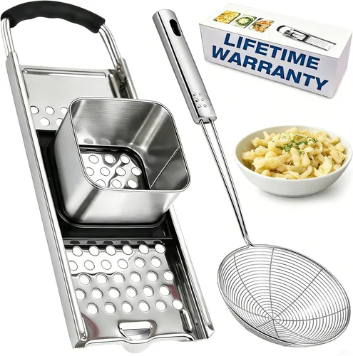 Spaetzle Maker - Prensa de acero inoxidable con colador, fabricante de sppaetzle alemán de primera calidad con mango cómodo, herramienta tradicional