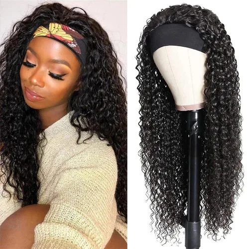 Miniatura 49 de Peluca de cabello humano con diadema de ondas profundas, sin pegamento, pelucas de cabello rizado sin encaje frontal, pelucas de cabello humano