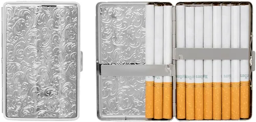 Juego de 2 cajas de cigarrillos compactas de los años 100 chapadas en metal y caja de almacenamiento (impresión victoriana plateada)