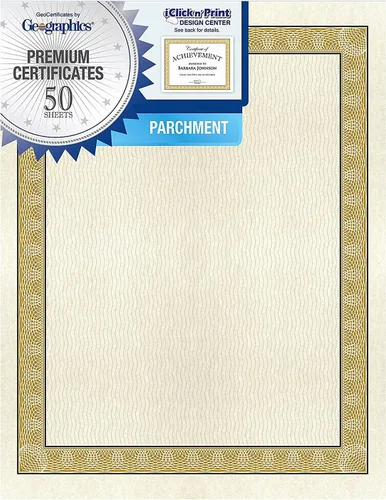 Geographics Award - Papel certificado en blanco, 8.5 x 11 pulgadas, diseño de borde dorado natural Diplomat (paquete de 50)
