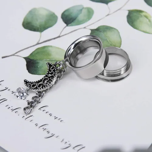 Miniatura 4 de ZS Vintage Moon Dangle Ear Tunnels Plug Stainless Steel Screw Ear Gauge Feather Chain Ear Expander Flesh Tunnels Piercing