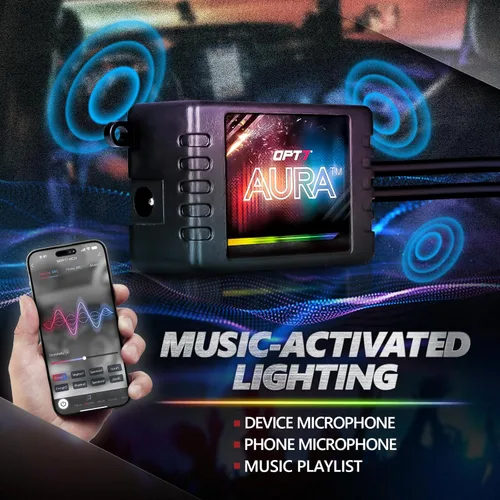 Miniatura 8 de OPT7 Aura Pro 4 piezas Tiras de luz LED dobles para interior de auto con APP y control remoto, modo multicolor, kit de iluminación de acento de neón