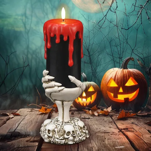 Miniatura 13 de Eldnacele Velas de Globo de Nieve de Halloween Lámpara Iluminada, Operada con Batería Vela Giratoria Espeluznante de Tornado de Agua Brillante Sin