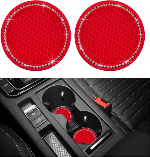Miniatura 18 de Dickno 2 piezas de portavasos brillantes para automóvil, portavasos de inserción para taza de automóvil de 7 cm con diamantes de imitación, tapete