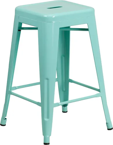 Miniatura 23 de Taburete de 24 pulgadas de alto para interior y exterior con asiento cuadrado., Metal, Negro