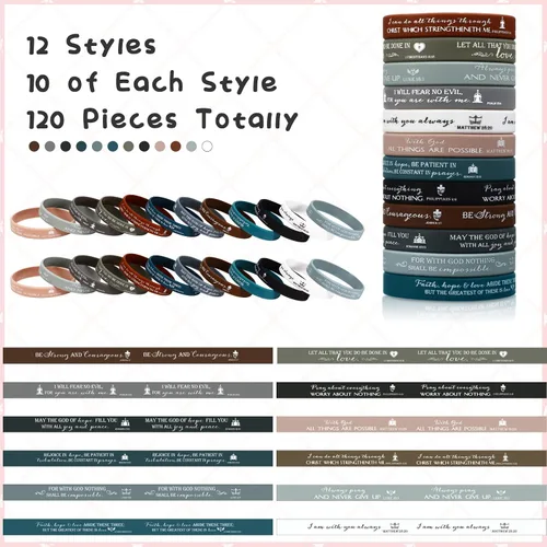 Miniatura 3 de HyDren 120 pulseras religiosas de silicona para regalo cristiano, pulseras de goma bíblicas a granel, pulseras inspiradoras coloridas