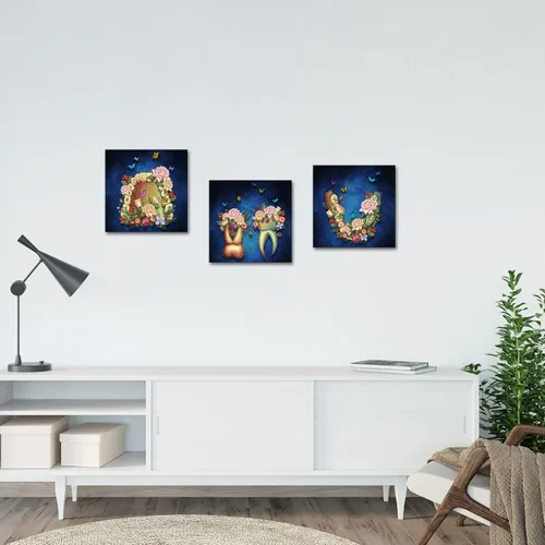 Miniatura 4 de iHAPPYWALL 3 piezas de lienzo dental, arte de pared, abstracto, floral, anatomía, mariposas, arte médico para clínica, odontología, decoración