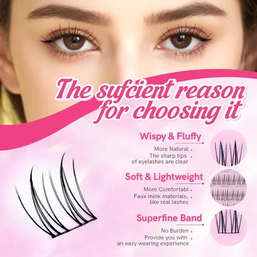 Miniatura 4 de MLEN DIARY Lash Clusters Kit 80PCS Natural Eyelash Clusters C Curl Wispy DIY Eyelash Extensions Kit with Lash Bond and Remover Tweezers 8.5-12.5mm
