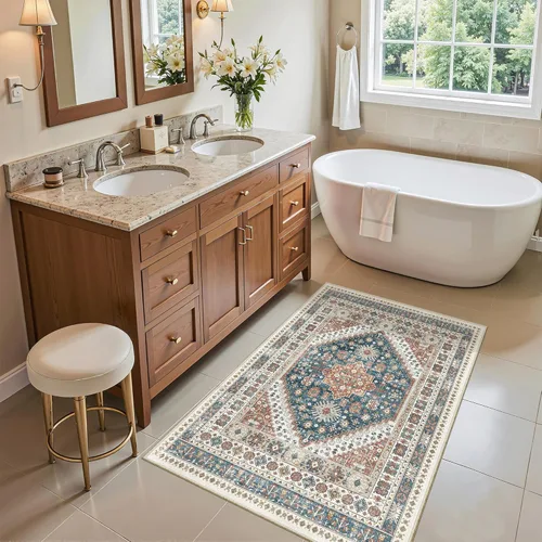 Miniatura 197 de Madane Tapete lavable de 2 x 10 pies para pasillo, cocina, recibidor, clásico, suave, antideslizante para interiores, casa de campo, baño, sala
