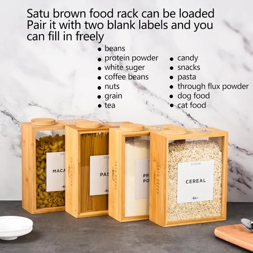 Miniatura 5 de Dispensador de almacenamiento de recipientes de cereales de cocina de bambú, organizadores herméticos de despensa de 3 litros con tapa, organización