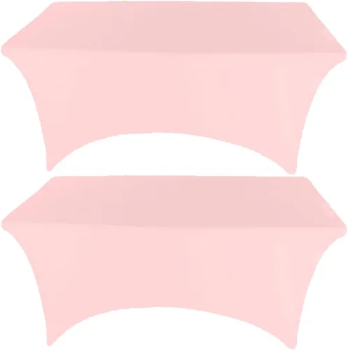 Miniatura 10 de Paquete de 2 manteles de elastano elásticos de elastano verde cazador de 4 pies para mesas rectangulares, eventos, bodas, banquetes y fiestas