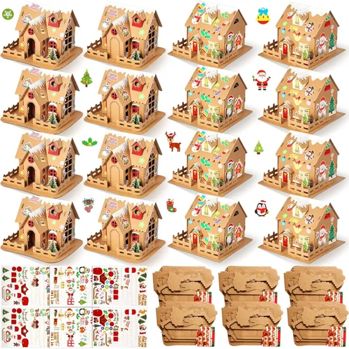 Hiboom Juego de 16 manualidades de Navidad, juego de casa de pan de jengibre, manualidades de Navidad, hacer una casa de pan de jengibre,
