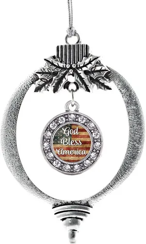 Miniatura 72 de Inspired Silver - Bonita bandera estadounidense - Adorno de Navidad plateado - Adorno de árbol de Navidad con dije circular con circonita cúbica