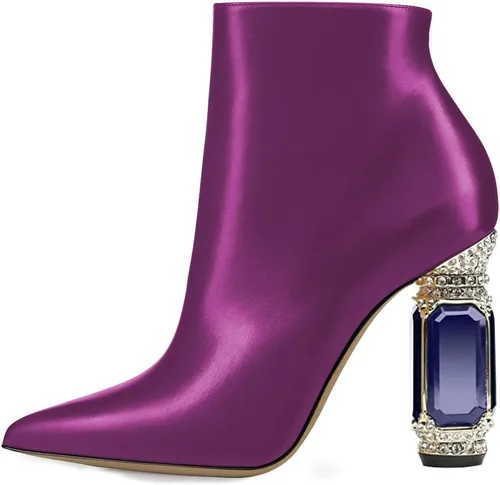 Miniatura 147 de FSJ Botas de tacón alto con punta puntiaguda para mujer, con tacón alto, con cremallera lateral brillante, estilo casual, para uso diario, zapatos
