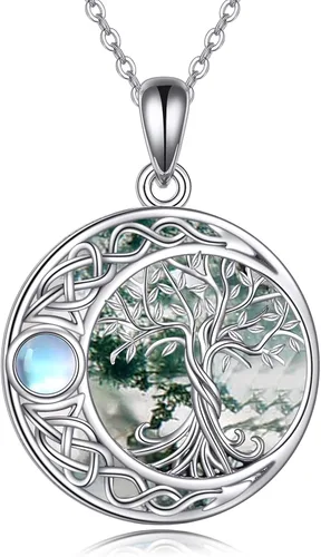 Miniatura 7 de ONEFINITY Collar de plata de ley 925 con diseño de árbol de la vida con colgante de nudo celta de concha de abulón para mujer