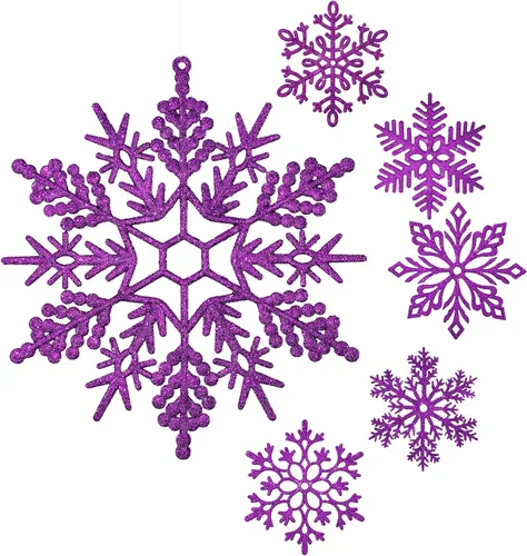 Miniatura 17 de Sratte Paquete de 24 adornos de copos de nieve grandes con purpurina de 12 pulgadas, decoración gigante de plástico para colgar en invierno, Plata