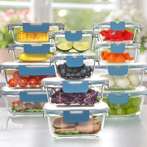 Miniatura 11 de UMEIED Paquete de 12 recipientes de vidrio para almacenamiento de alimentos con tapas a prueba de fugas, recipientes herméticos de vidrio para Negro