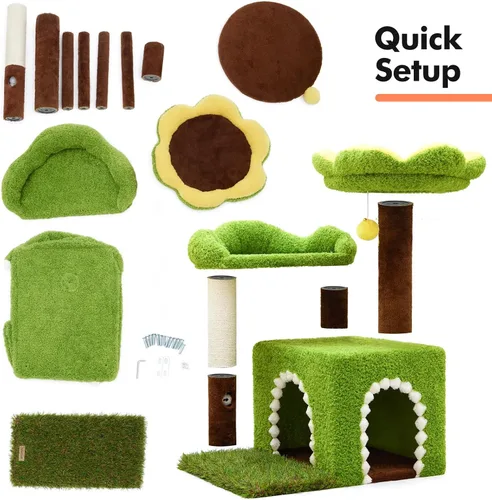 Miniatura 7 de WOOCHPET Árbol de flores para gatos con condominio para gatos de interior, torre para gatos de 29 pulgadas con poste rascador de sisal y percha