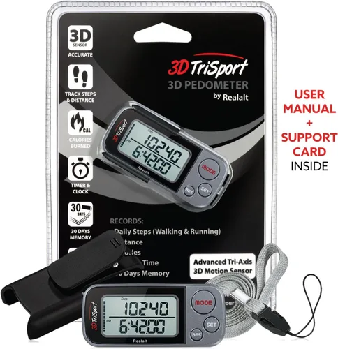Miniatura 7 de Realalt 3DTriSport 3D Walking Pedometer with Clip & Strap, Accurate Step Counter with 30-Day Memory, Distance in Miles/KM with Large Display Perfect