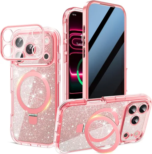 Miniatura 19 de Funda magnética de privacidad para iPhone 17 Pro Max [Cartulina con purpurina para bricolaje] [Soporte magnético invisible] Protector de pantalla