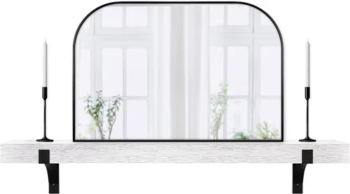 Miniatura 28 de MCS Repisa de 60 pulgadas, Master & Co Repisa de chimenea flotante de madera maciza con acabado blanco, estante flotante largo para sala de estar