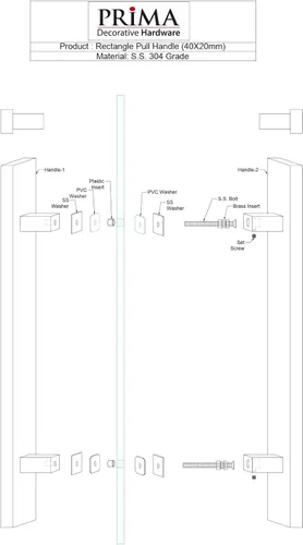 Miniatura 6 de Prima Decorative - Tirador de puerta rectangular de acero inoxidable de 72 pulgadas, mango de barra de montaje lateral trasero a trasero