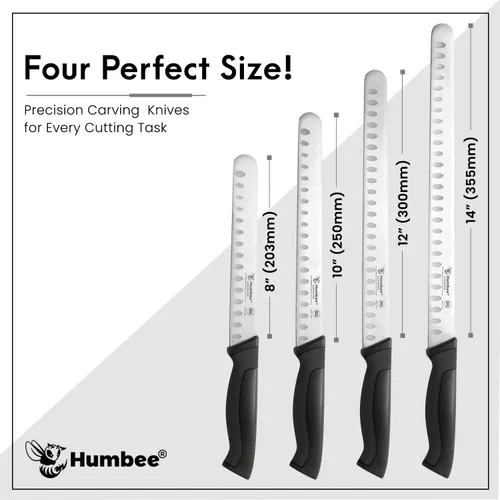 Miniatura 7 de Cuchillo de chef de 8 pulgadas con borde Granton para rebanar jamón y carne de pavo Certificado NSF Hoja de acero inoxidable alemán Mango