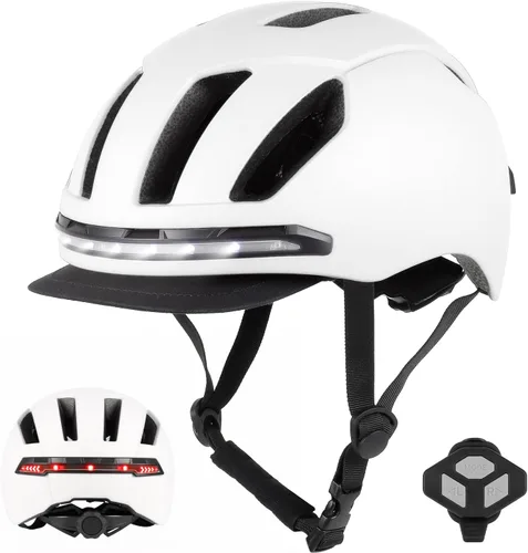Miniatura 11 de ulip Casco de bicicleta inteligente con luz LED delantera trasera y visera desmontable y forro para adultos, hombres y mujeres, bicicleta
