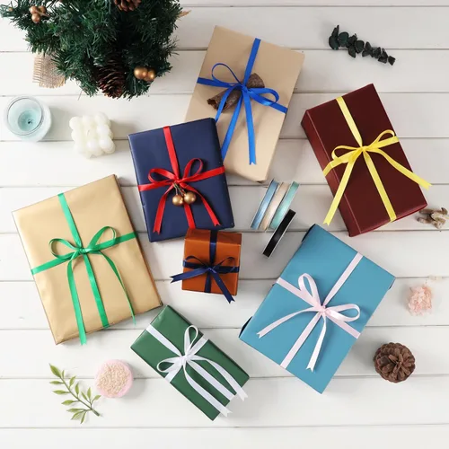 Miniatura 7 de Rollo de cinta de satén de una sola cara de 1 pulgada x 25 yardas, cintas ideales para envolver regalos, manualidades, decoración de fiestas de negro
