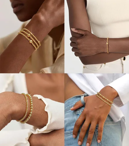 Miniatura 3 de doubgood Pulseras de oro para mujer, pulseras de cuentas de oro para mujer, pulseras de oro apiladas, apilables, apilables y elásticas