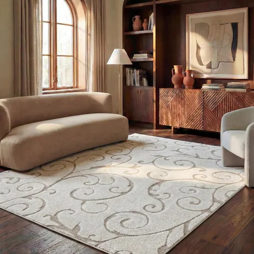 Miniatura 10 de SAFAVIEH Florida Shag Collection - Alfombra de área de 9 pies 6 pulgadas x 13 pies, color crema y beige, diseño de volutas, no desprende pelusa