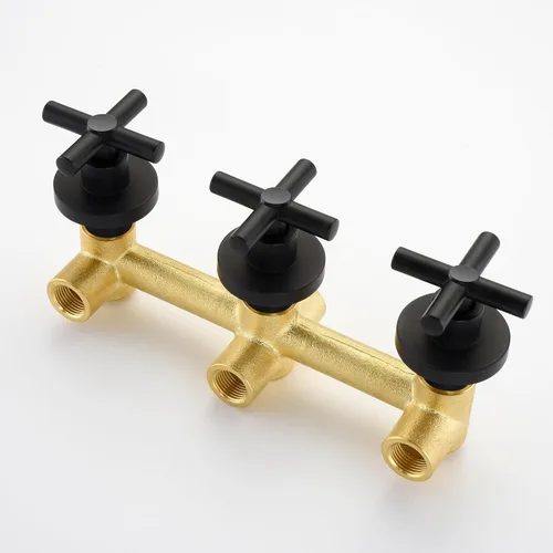 Miniatura 8 de Grifo de bañera y ducha de 3 manijas, juego de grifería de bañera negro mate con caño de cascada para bañera, kit de molduras de bañera y ducha