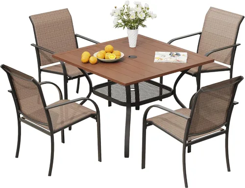 Miniatura 61 de VICLLAX Juego de 2 sillas de patio pequeñas para exteriores, juego de sillas apilables para patio y mesa de comedor cuadrada para porche delantero
