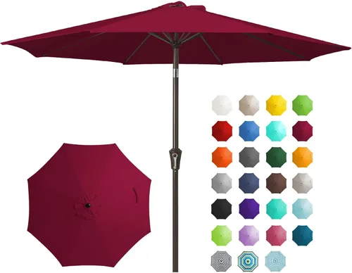 Miniatura 28 de JEAREY Sombrilla de mesa de patio al aire libre de 9 pies con botón de inclinación y manivela, sombrilla de mercado, 8 varillas resistentes, Verde
