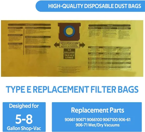 Miniatura 6 de Filtro de repuesto para Shop Vac 90304 90350 90333, bolsas de vacío para aspiradora Shop Vac de 5 a 8 galones, filtro de funda de espuma 90585