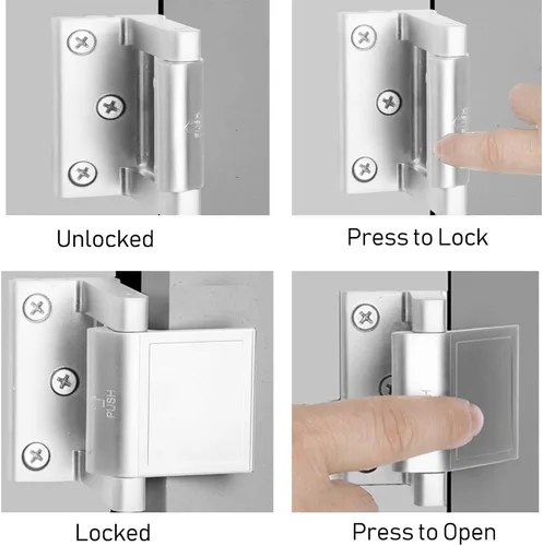 Miniatura 5 de Cerradura de puerta de seguridad para hotel con tornillos de acero inoxidable, pestillo de puerta de privacidad para puertas batientes, cerradura
