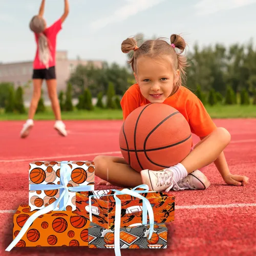 Miniatura 7 de Mpanwen Papel de regalo de baloncesto para niños y niños, 12 hojas de papel de regalo con temática de baloncesto para Navidad, cumpleaños, Cowboy