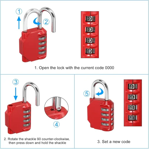 Miniatura 5 de PATIKIL Candado de combinación de 4 dígitos de 3 pulgadas de largo, cerradura de combinación reiniciable de aleación de zinc impermeable para caja